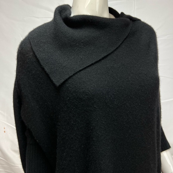 AQUA Cashmere Black Cowl Neck Oversized Short Sleeve Boxy Poncho Sweater S - Picture 4 of 5